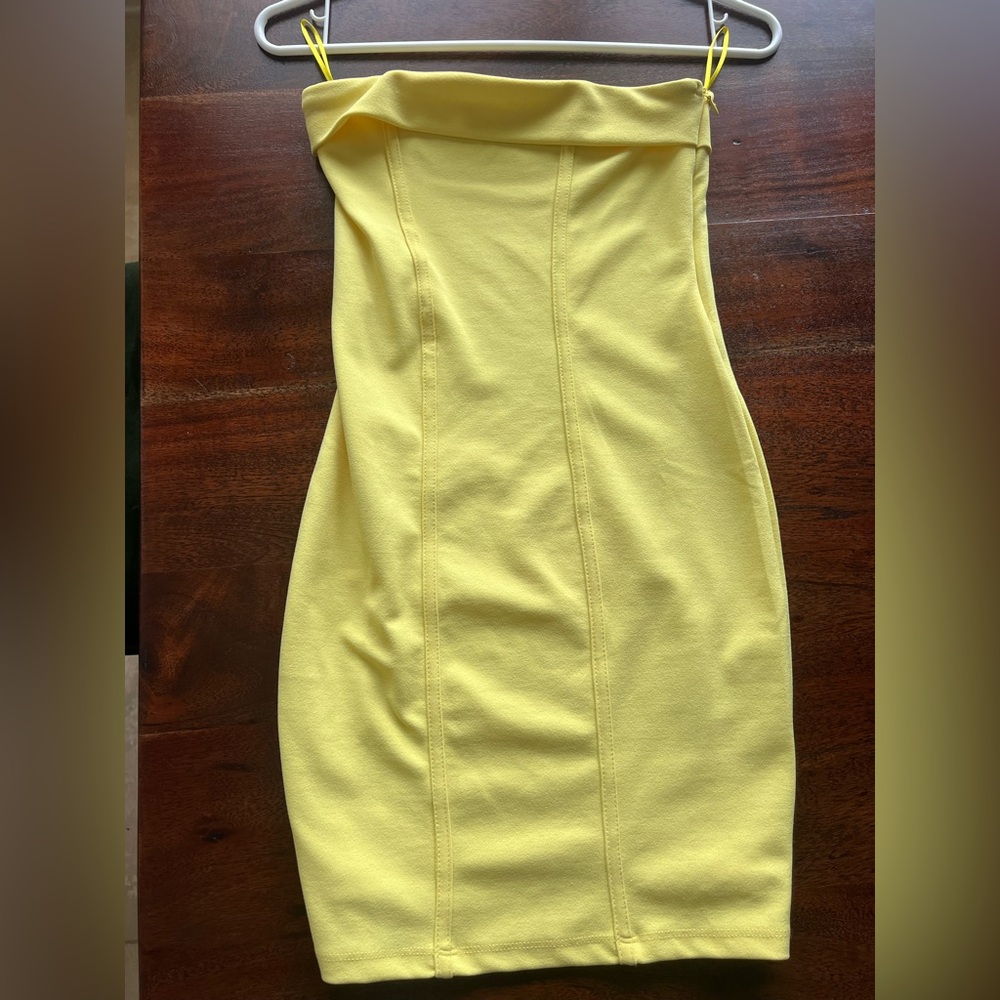 Bershka Strapless Butter Yellow Bodycon Mini Dress